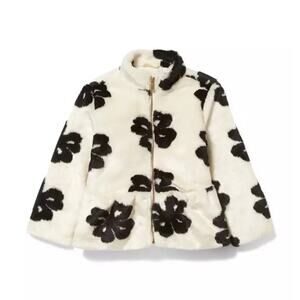 NEW Janie & Jack Faux Fur Floral Jacket Girls Black White Size 10 to 12